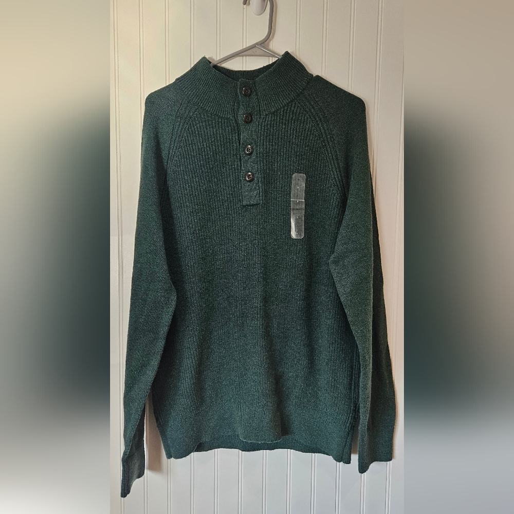 GAP Men’s Dark Olive Green Henley Sweater Waffle Knit Large NWT